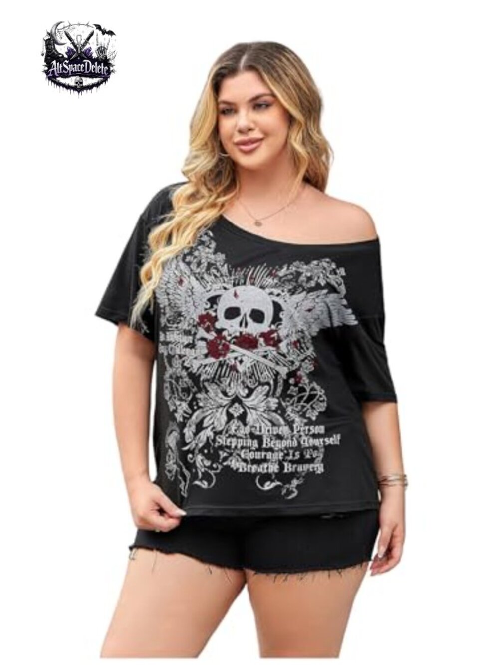 Plus Size Off Shoulder Gothic Graphic Oversized T-Shirt Y2k Tee